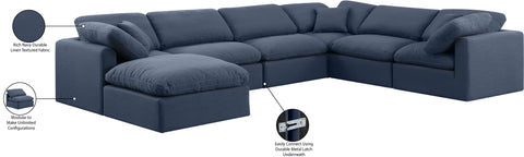 Luxus Navy Linen Textured Fabric Modular Sectional Sec7A