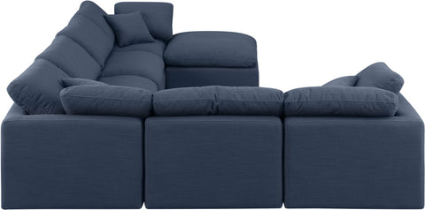 Luxus Navy Linen Textured Fabric Modular Sectional Sec7A