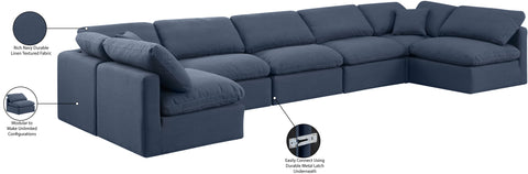 Luxus Navy Linen Textured Fabric Modular Sectional Sec7B