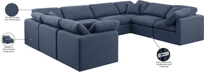 Luxus Navy Linen Textured Fabric Modular Sectional Sec8A