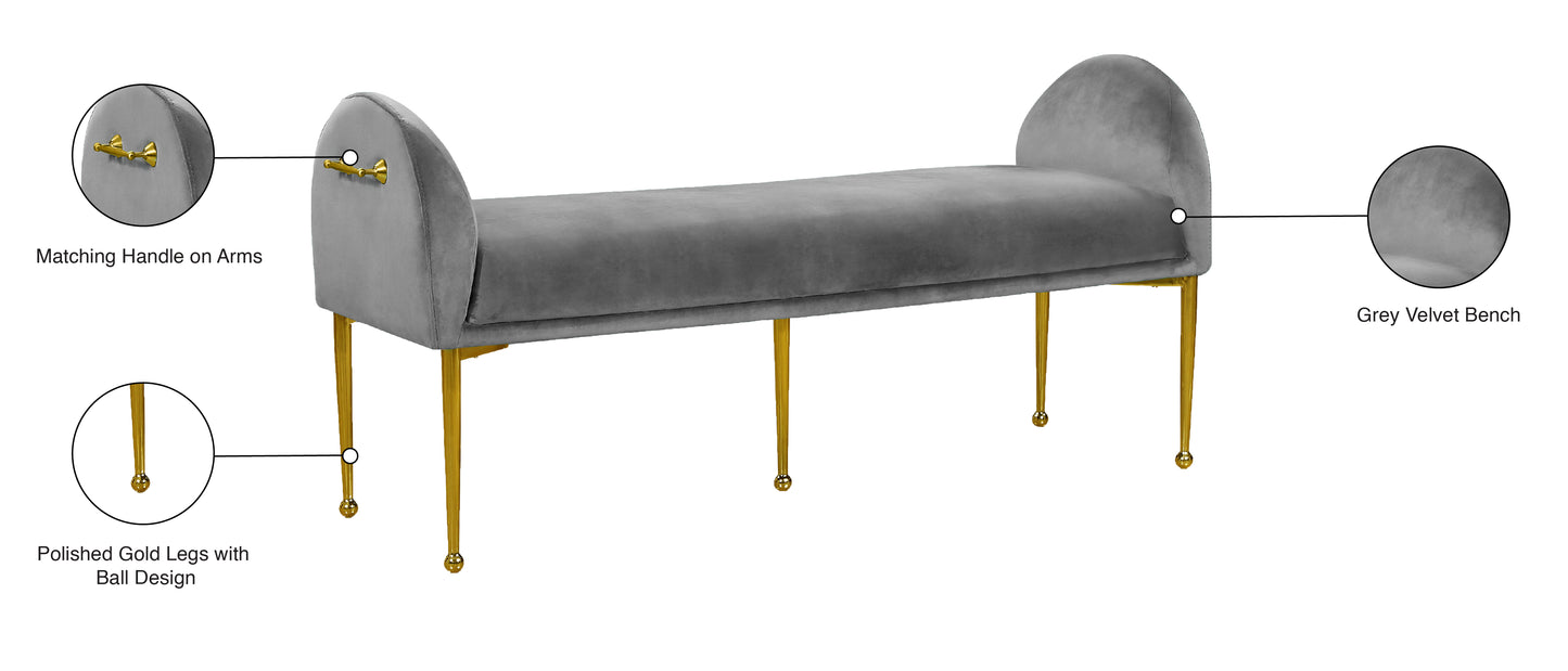 lana grey velvet bench grey