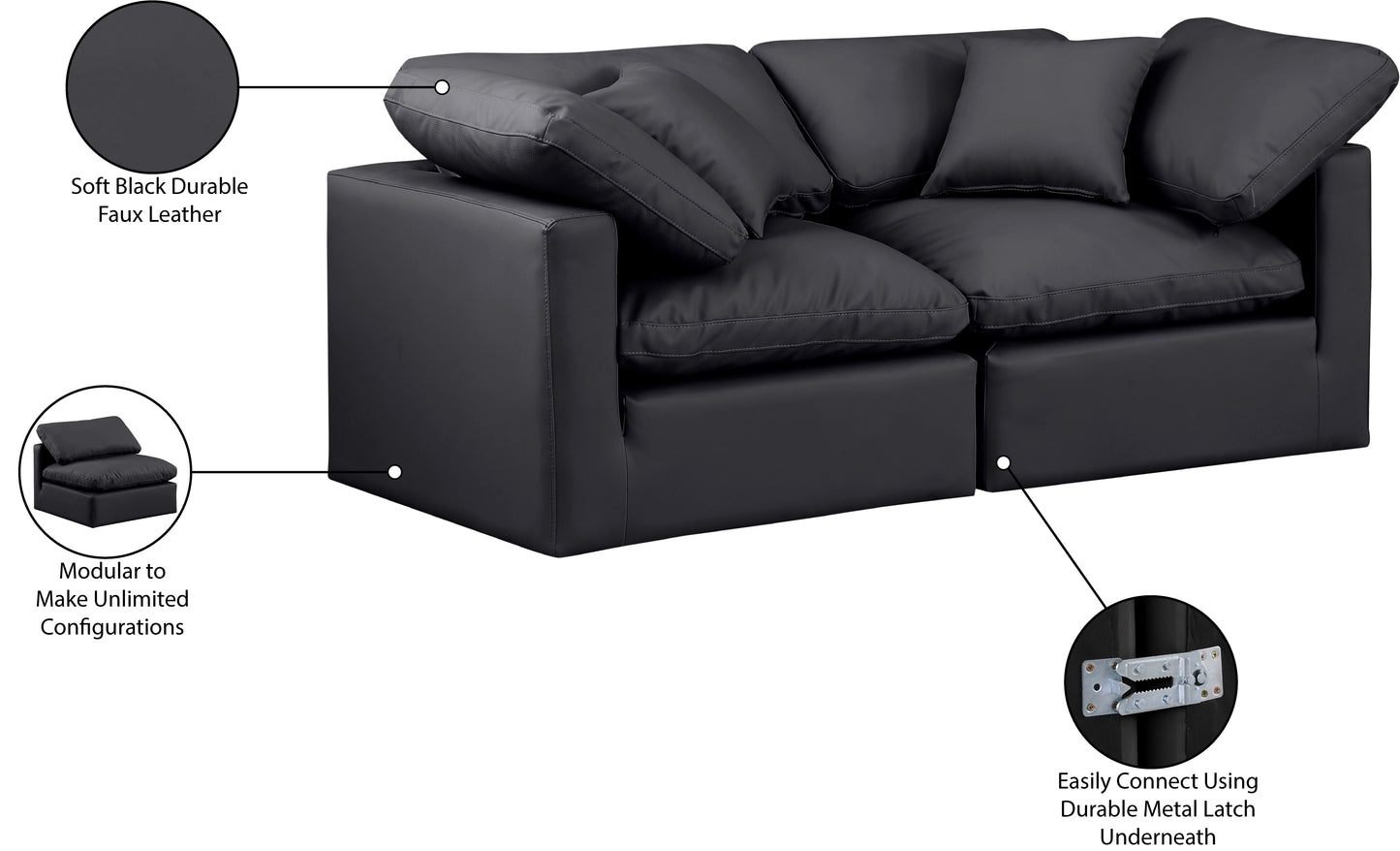 luxus black faux leather modular sofa s70