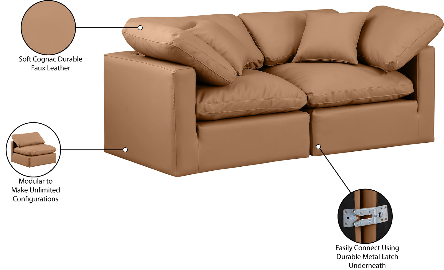 luxus cognac faux leather modular sofa s70