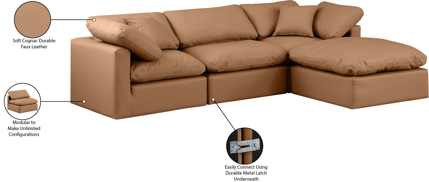 luxus cognac faux leather modular sectional sec4a