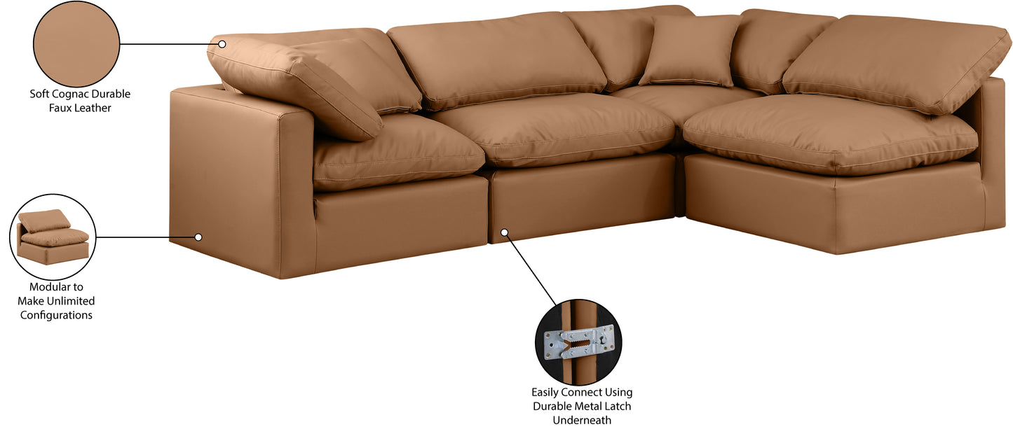 luxus cognac faux leather modular sectional sec4b