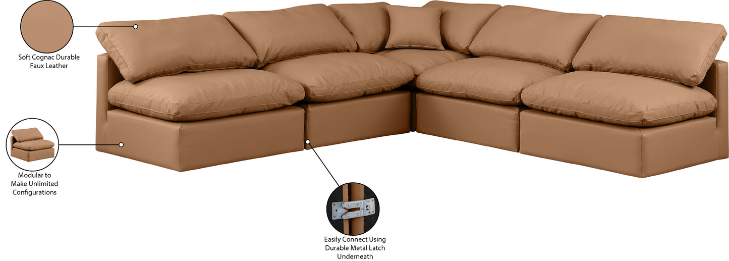 luxus cognac faux leather modular sectional sec5b