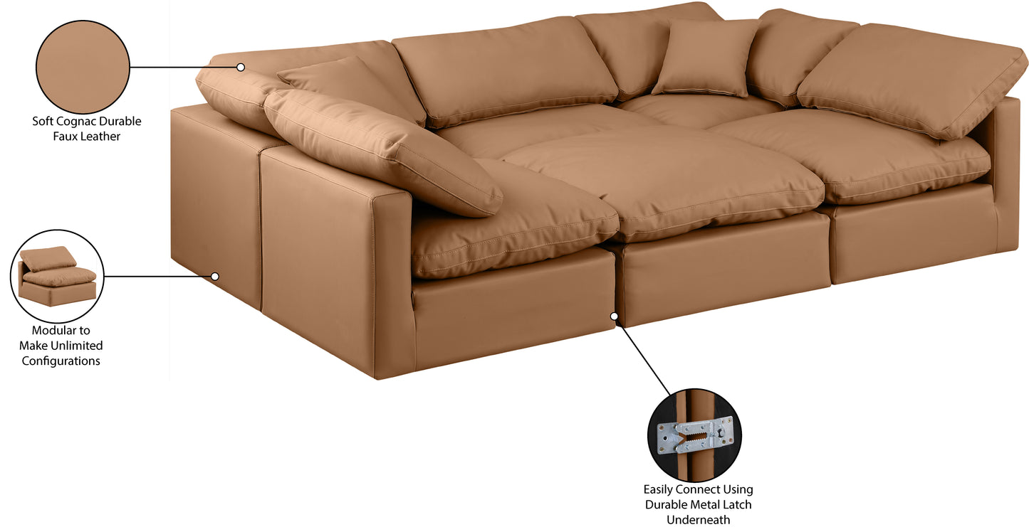 luxus cognac faux leather modular sectional sec6c