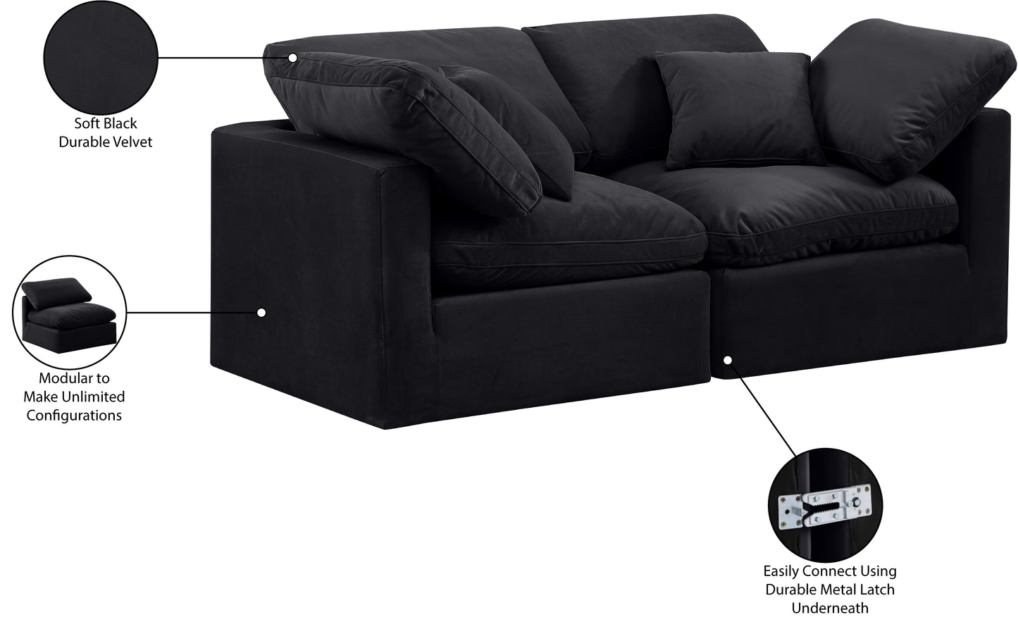 luxus black velvet modular sofa s70