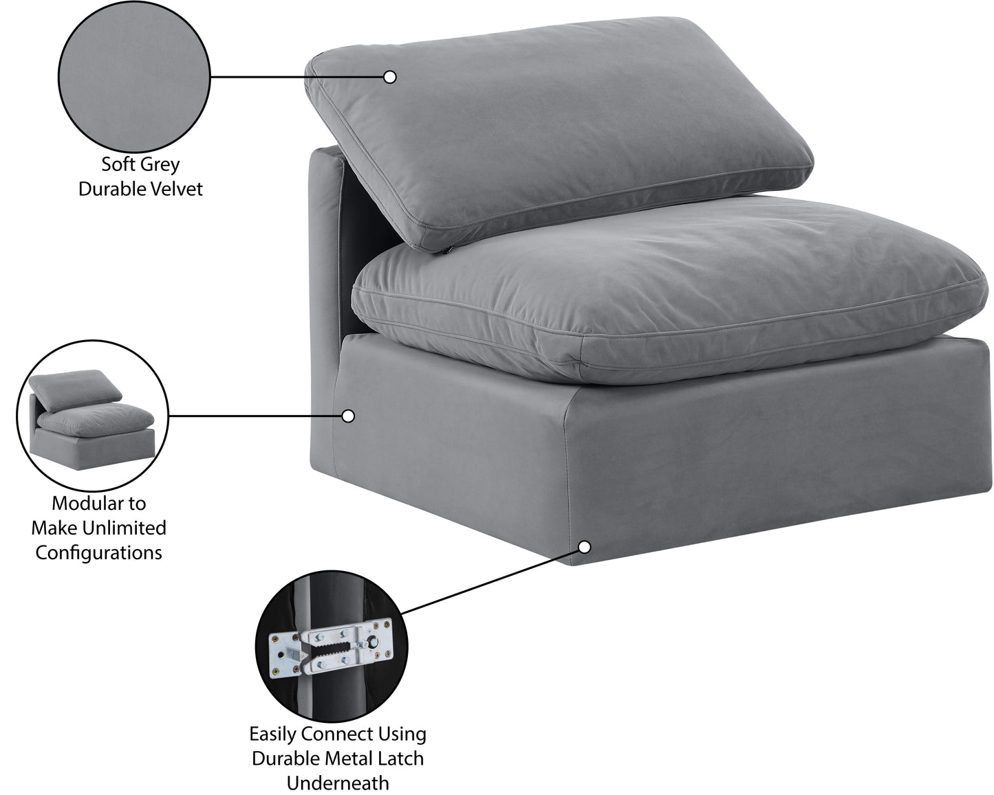 luxus grey velvet armless chair armless