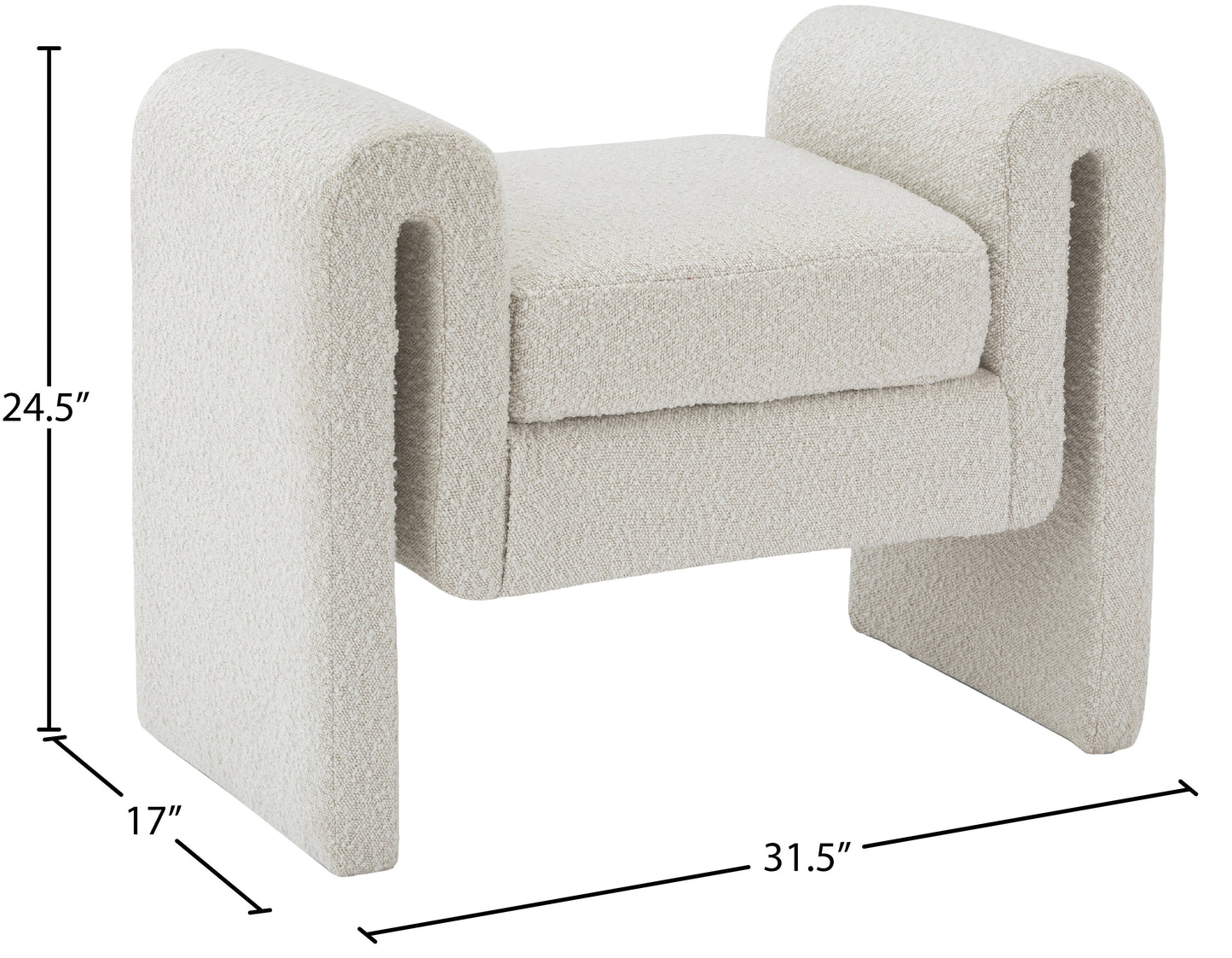 colton cream boucle fabric bench