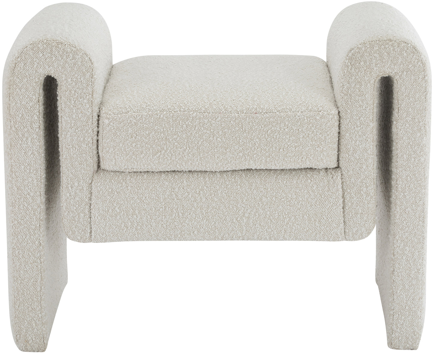 colton cream boucle fabric bench