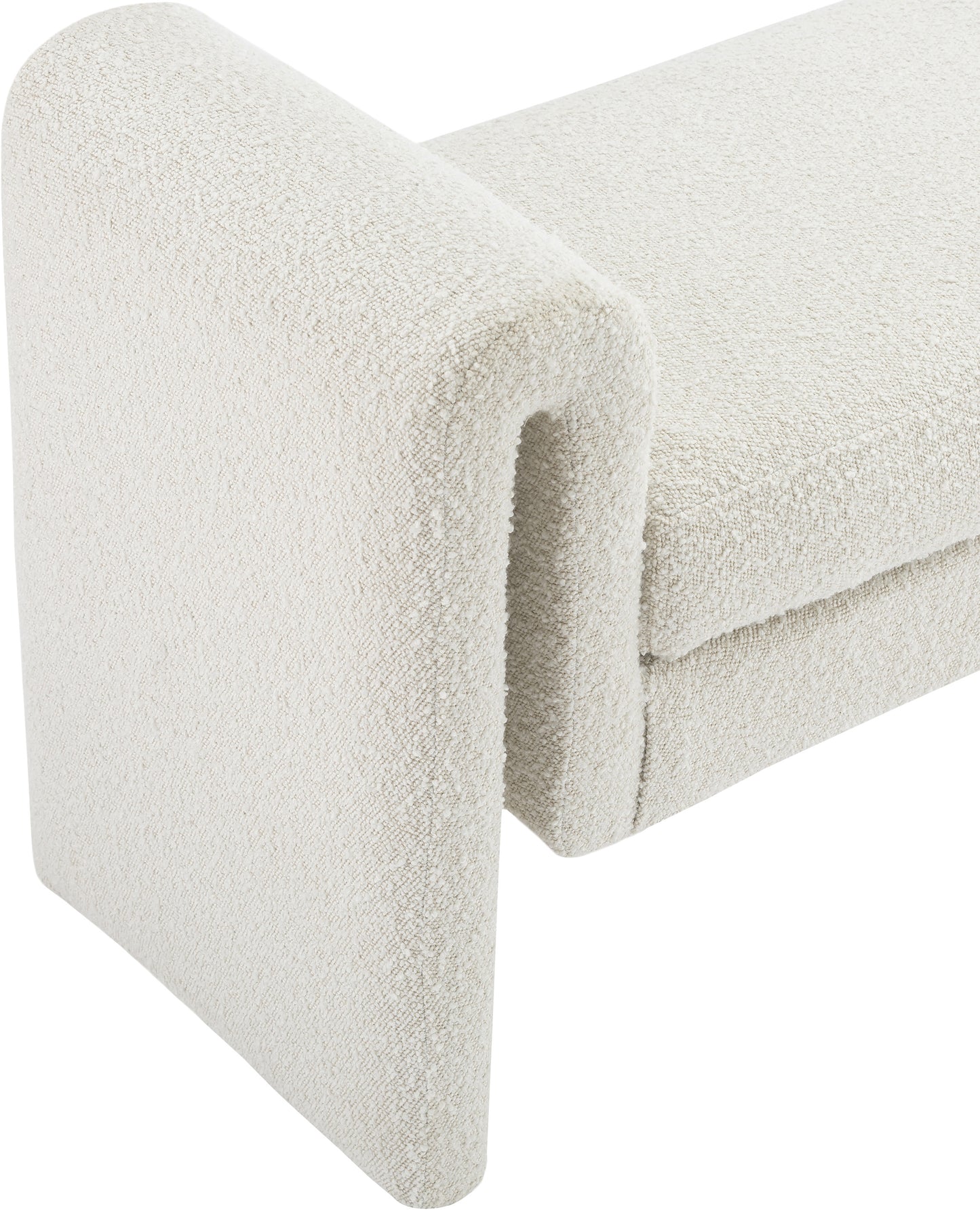 colton cream boucle fabric bench