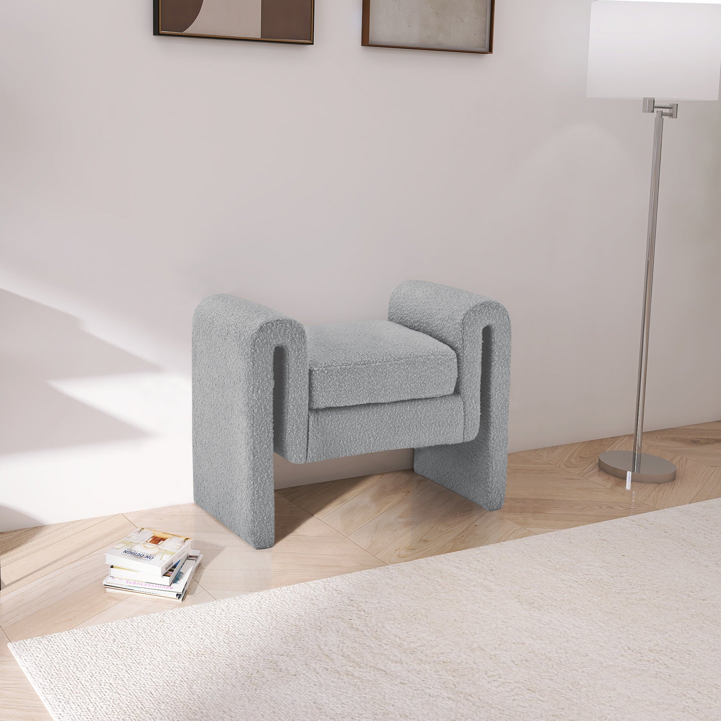 colton grey boucle fabric bench