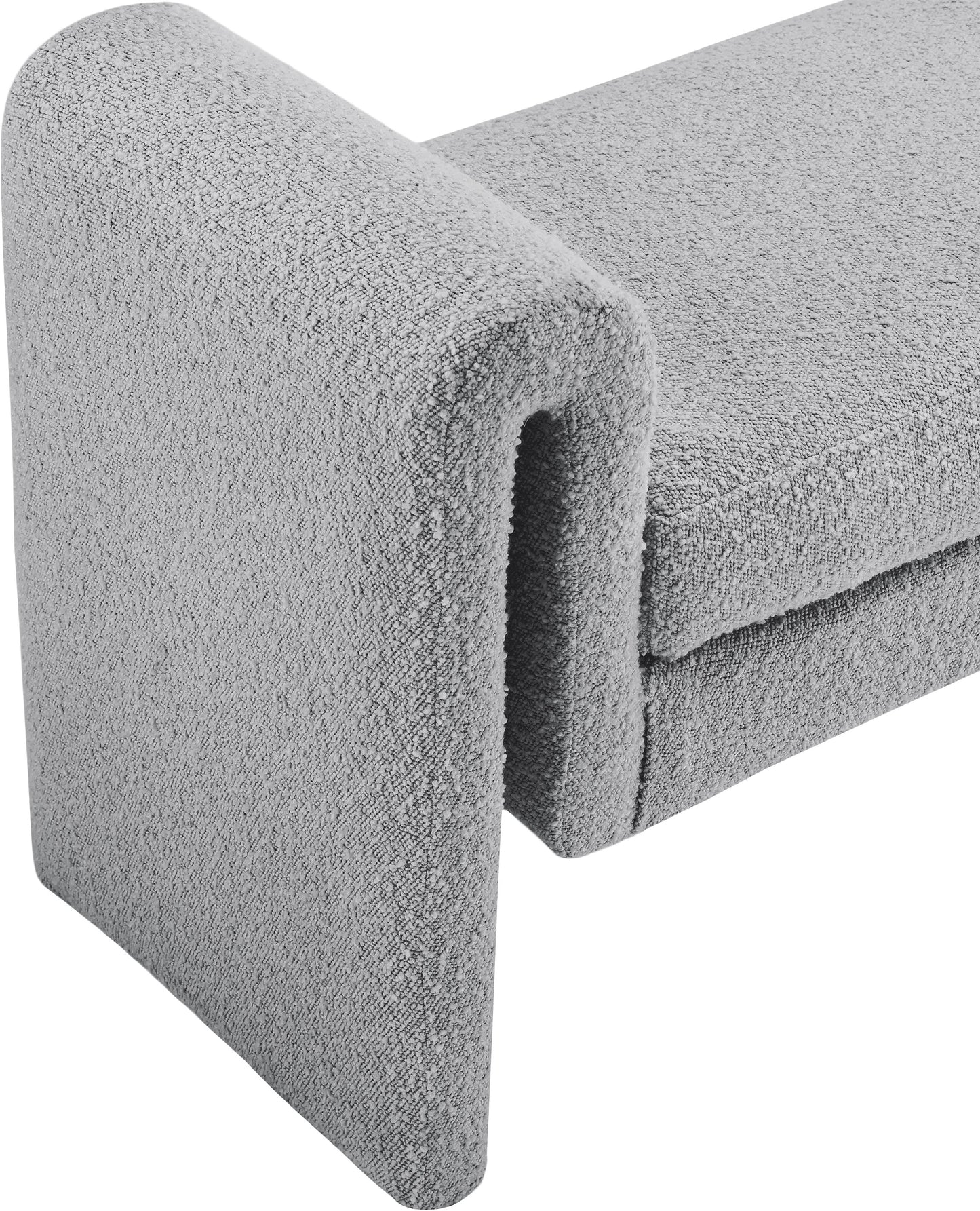 kira grey boucle fabric bench grey