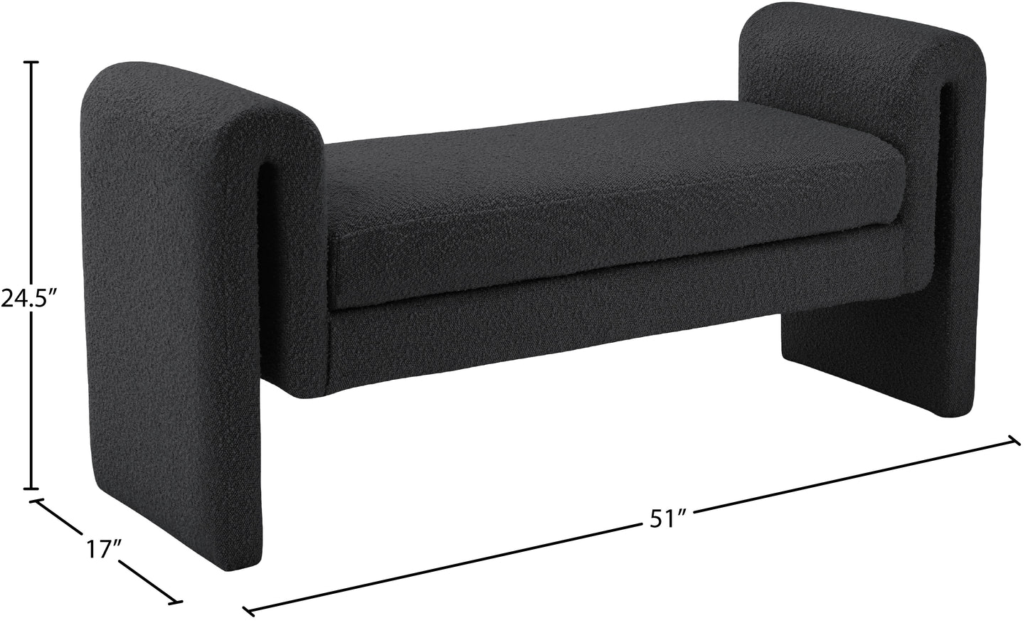 kira black boucle fabric bench black