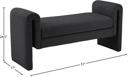 Kira Black Boucle Fabric Bench Black