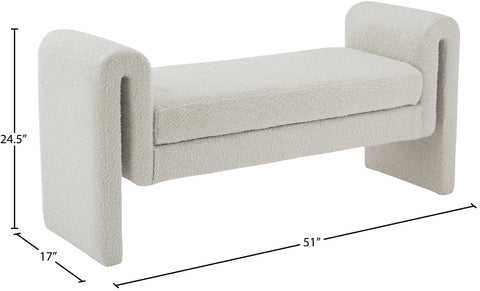 Kira Cream Boucle Fabric Bench Cream