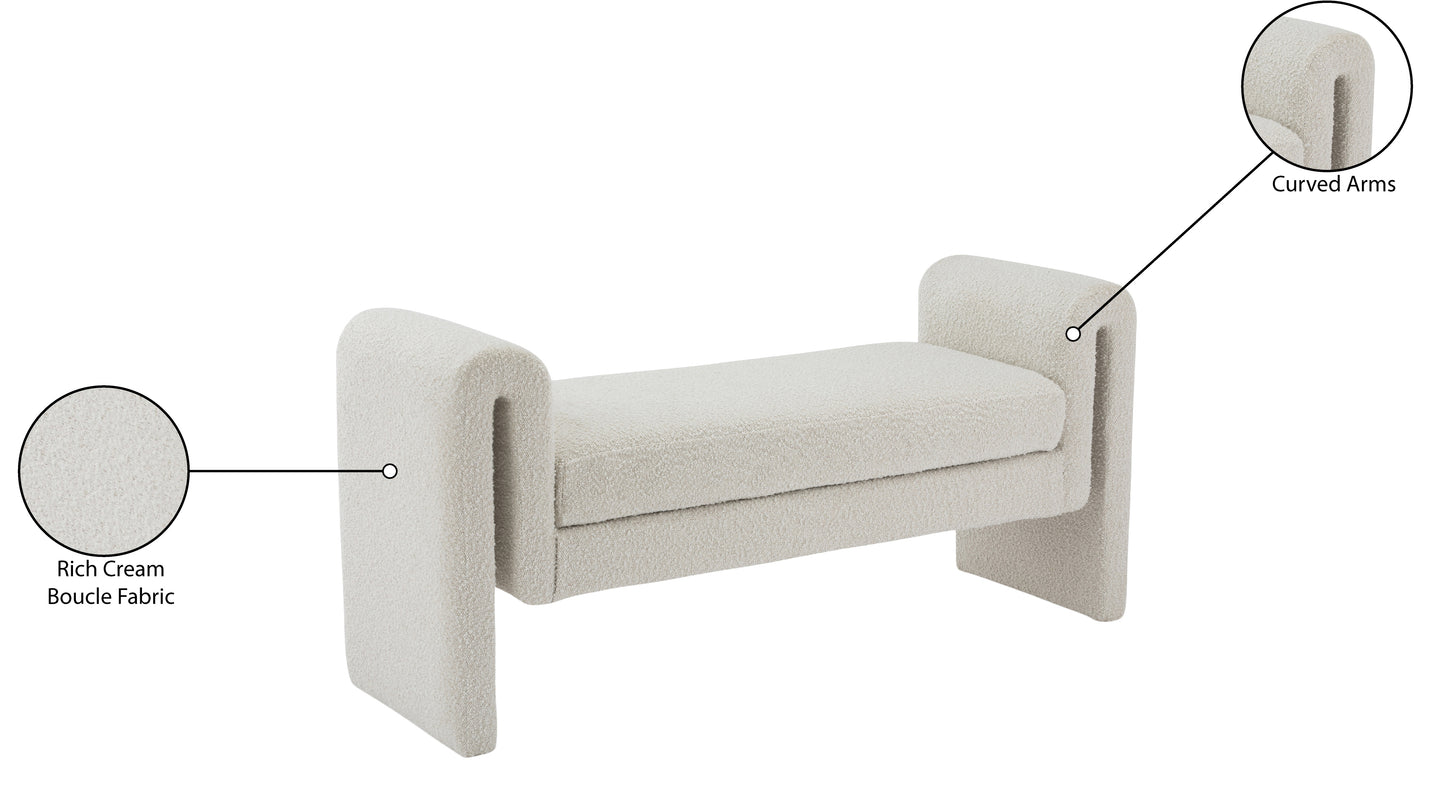 kira cream boucle fabric bench cream