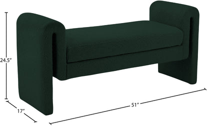 Kira Green Boucle Fabric Bench Green