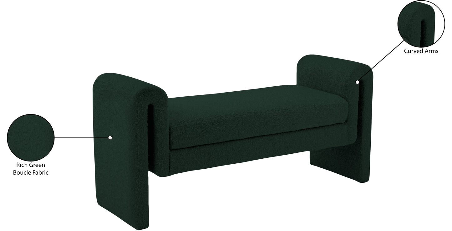 kira green boucle fabric bench green