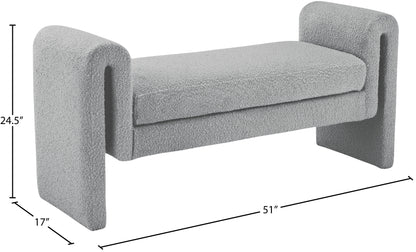 Kira Grey Boucle Fabric Bench Grey