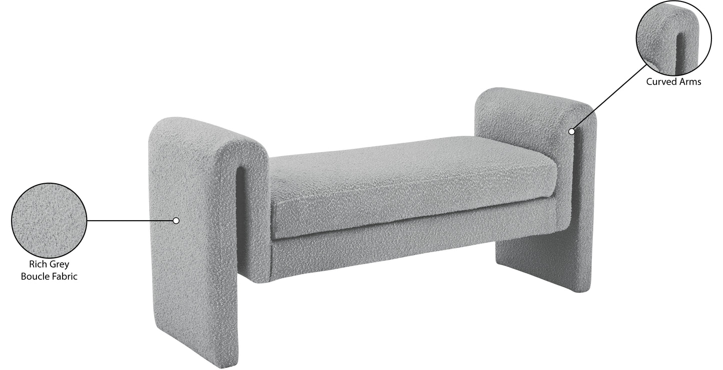 kira grey boucle fabric bench grey