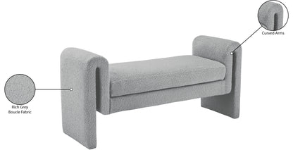 Kira Grey Boucle Fabric Bench Grey