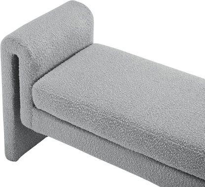 Kira Grey Boucle Fabric Bench Grey