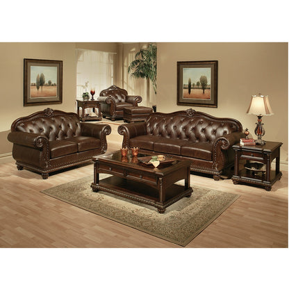 Adelrik Loveseat, Espresso Top Grain Leather Match & Cherry Finish