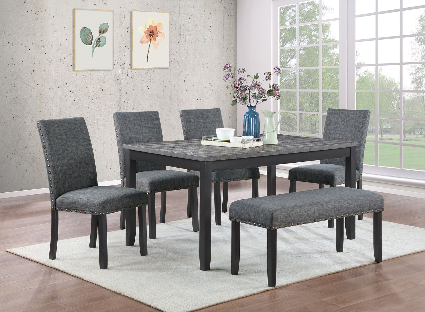 gigi 6-piece rectangular dining table set grey and black