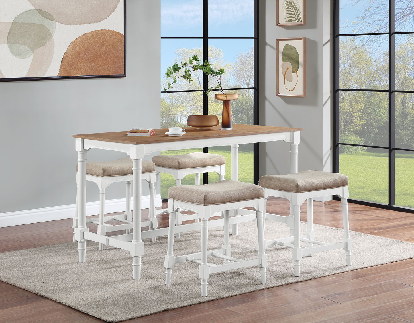 gregory 5-piece rectangular counter height dining set white