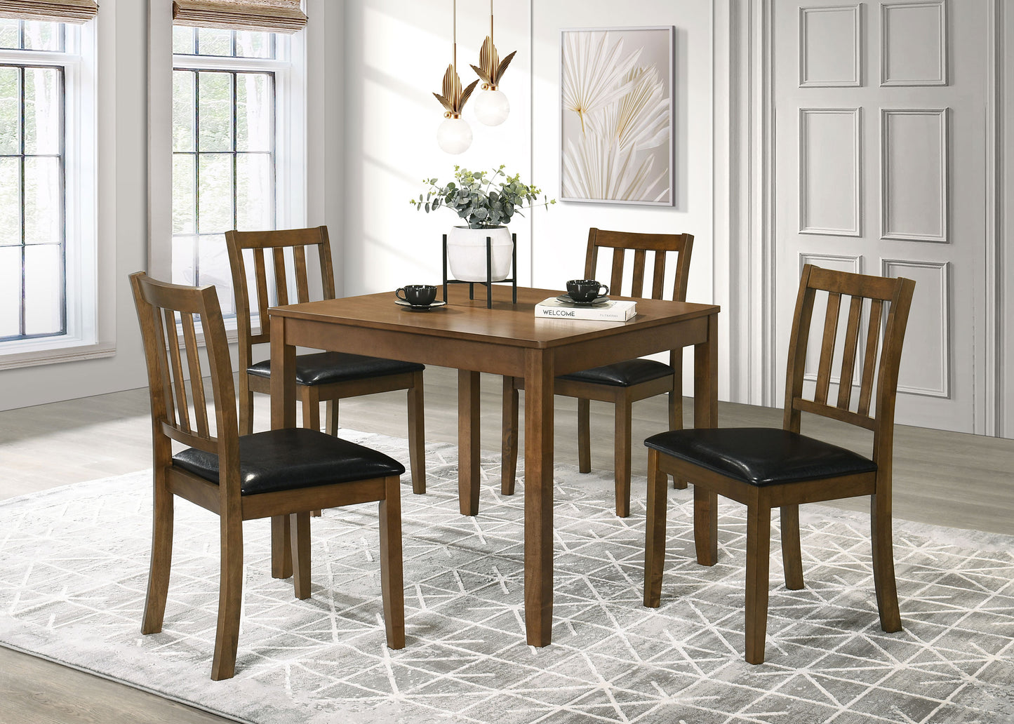 hailey 5-piece square dining table set honey brown