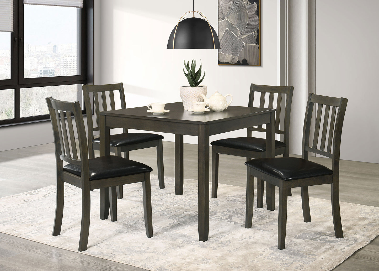 hailey 5-piece square dining table set charcoal