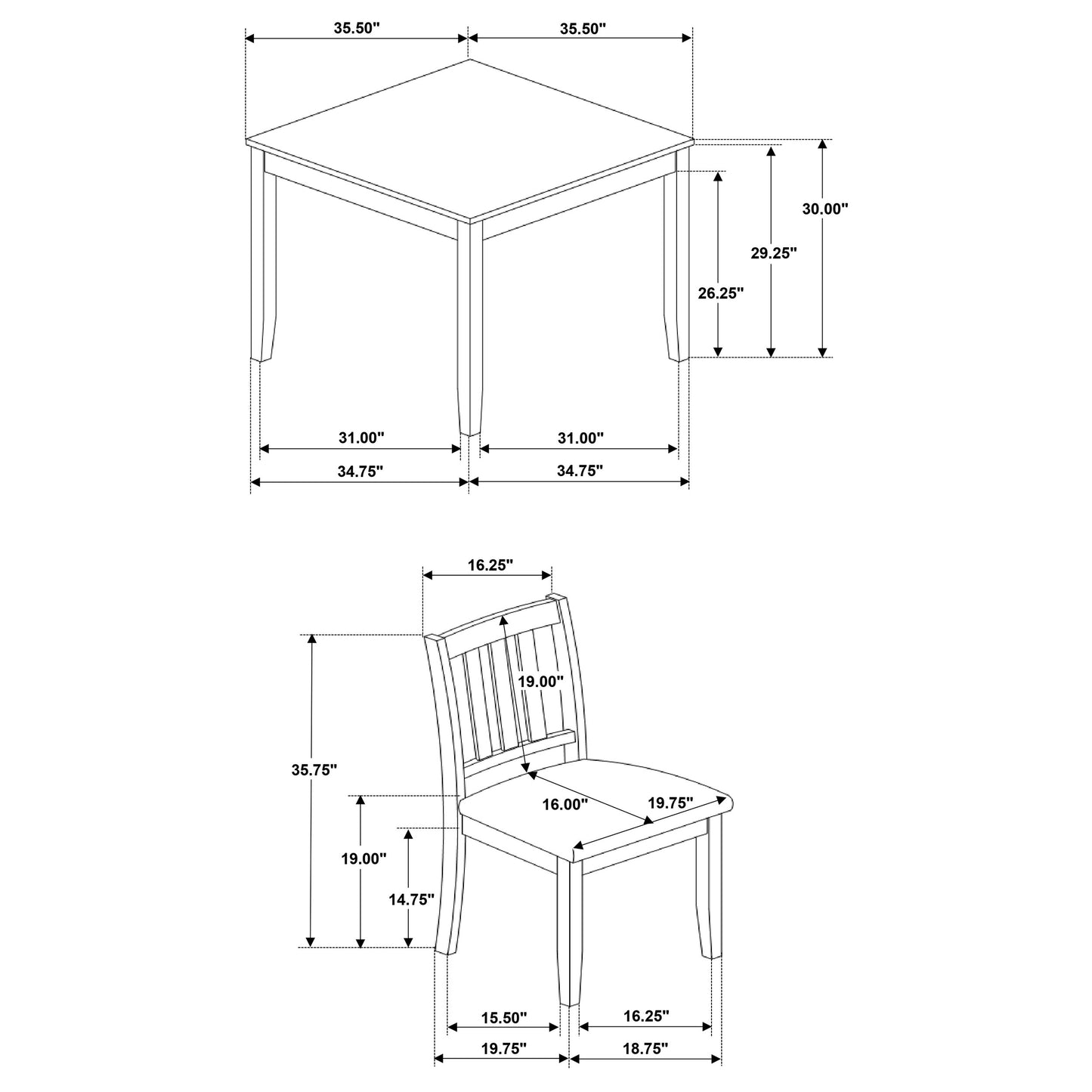 hailey 5-piece square dining table set charcoal