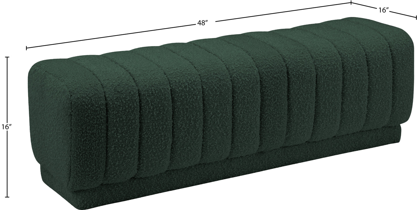 kiki green boucle fabric ottoman/bench green