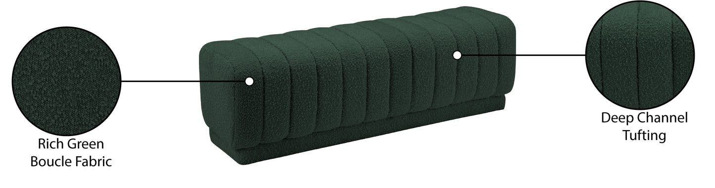 kiki green boucle fabric ottoman/bench green