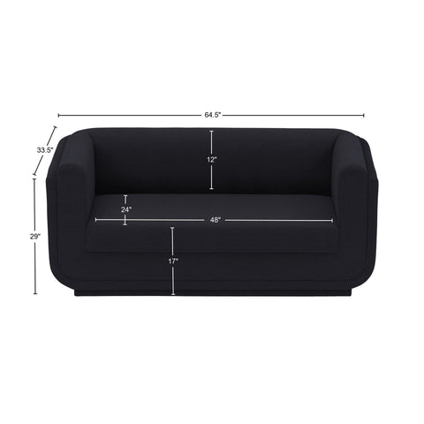 Kent Black Linen Textured Fabric Loveseat L