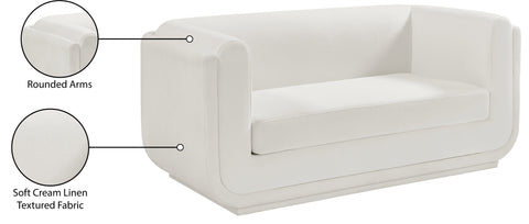 Kent Cream Linen Textured Fabric Loveseat L