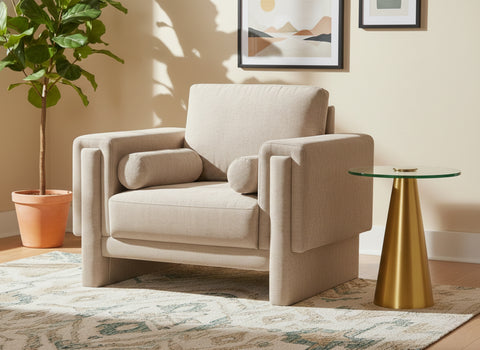 Mira Beige Chenille Fabric Upholstered Chair, 1 Piece