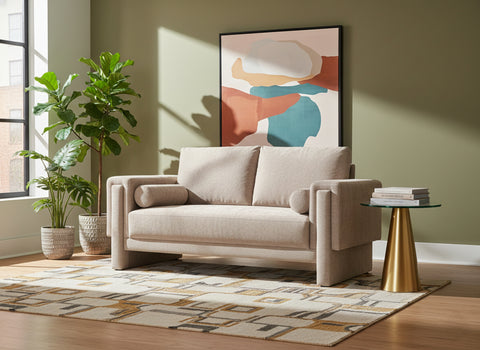 Mira 65" Beige Chenille Fabric Upholstered Loveseat, 1 Piece