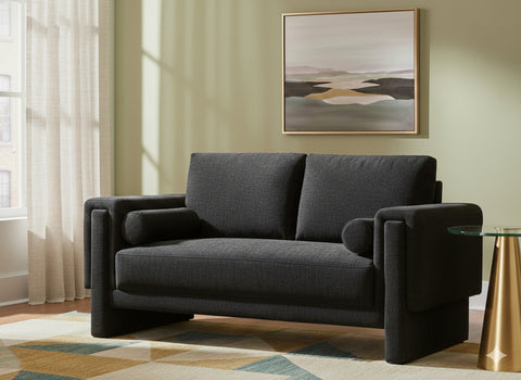 Mira 65" Black Chenille Fabric Upholstered Loveseat, 1 Piece