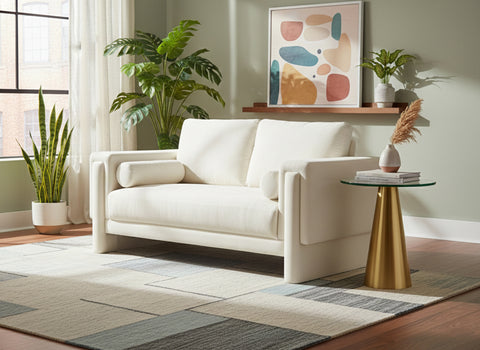 Mira 65" Cream Chenille Fabric Upholstered Loveseat, 1 Piece