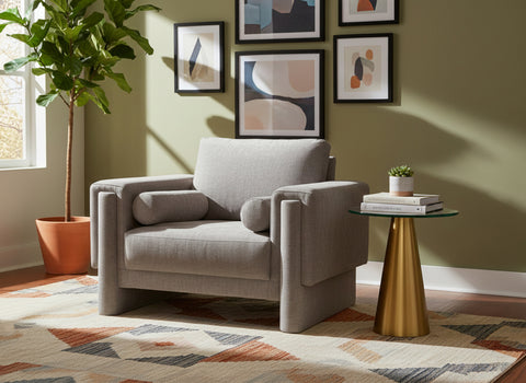 Mira Grey Chenille Fabric Upholstered Chair, 1 Piece