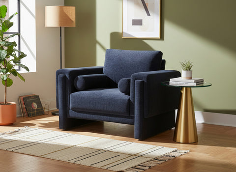 Mira Navy Chenille Fabric Upholstered Chair, 1 Piece