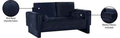 Jones Navy Chenille Fabric Loveseat L