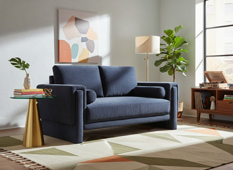 Mira 65" Navy Chenille Fabric Upholstered Loveseat, 1 Piece