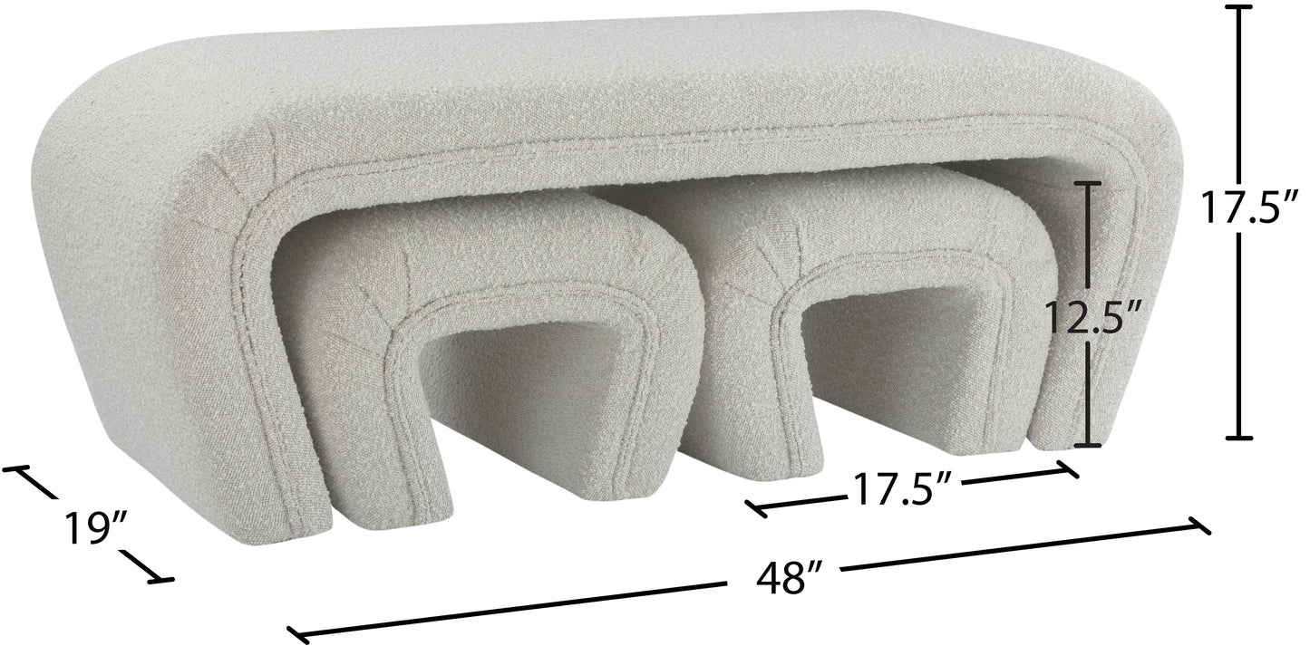 jasmine cream boucle fabric bench cream