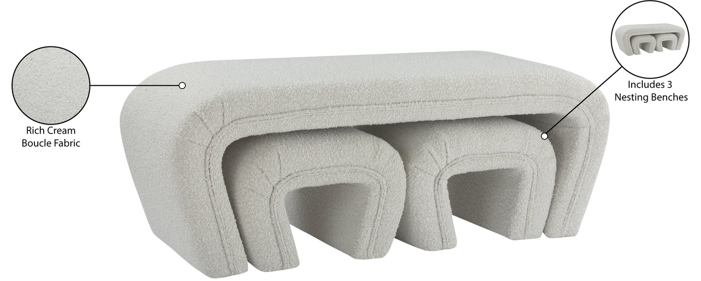 jasmine cream boucle fabric bench cream