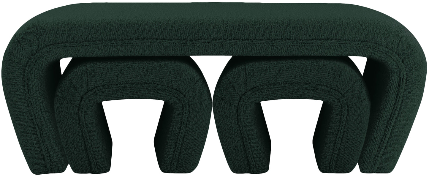 jasmine green boucle fabric bench green