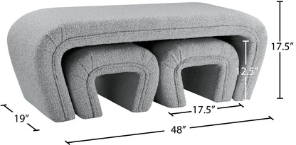 Jasmine Grey Boucle Fabric Bench Grey